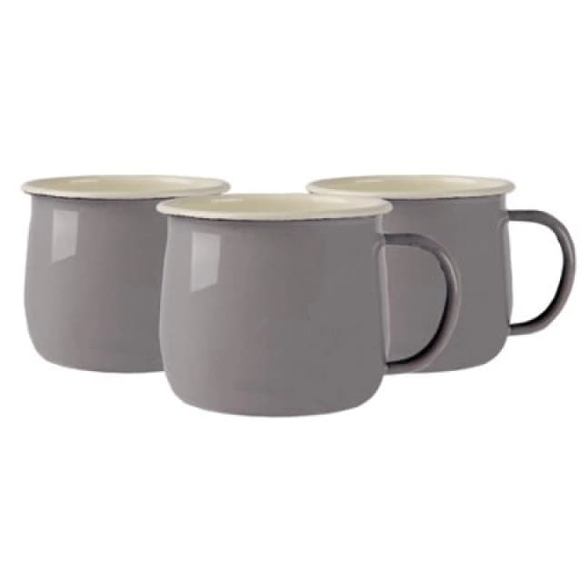Argon Tableware Coloured Enamel Belly Mugs - 375Ml - Grey/cream - Pack Of 6