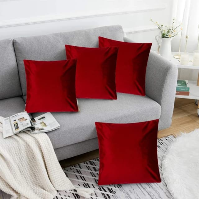 Alan Symonds Plain Velvet Cushion Set of 4 Red unisex 45x45cm