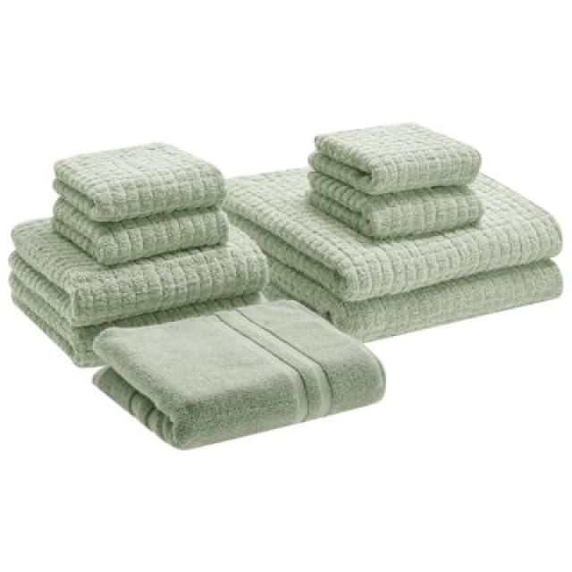 Beliani Set Of 9 Towels Atai Cotton Light Green