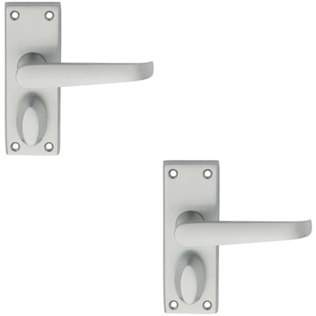 Loops 2x PAIR Straight Handle on Short Privacy Backplate 118 x 42mm Satin Chrome Multi