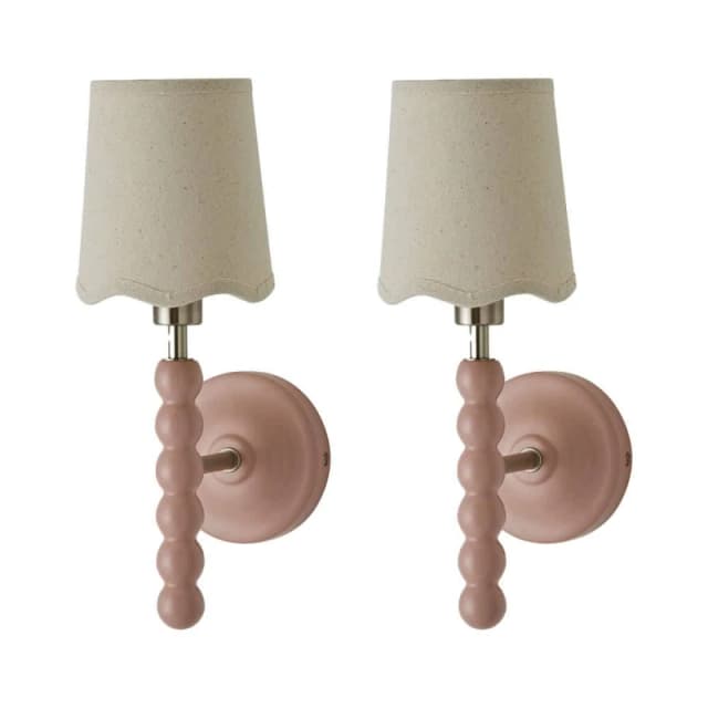 ValueLights Bobbins Pair Pastel Wall Lights & Natural Lamp Shades & Bulbs in Pale Pink Pale Pink Unisex