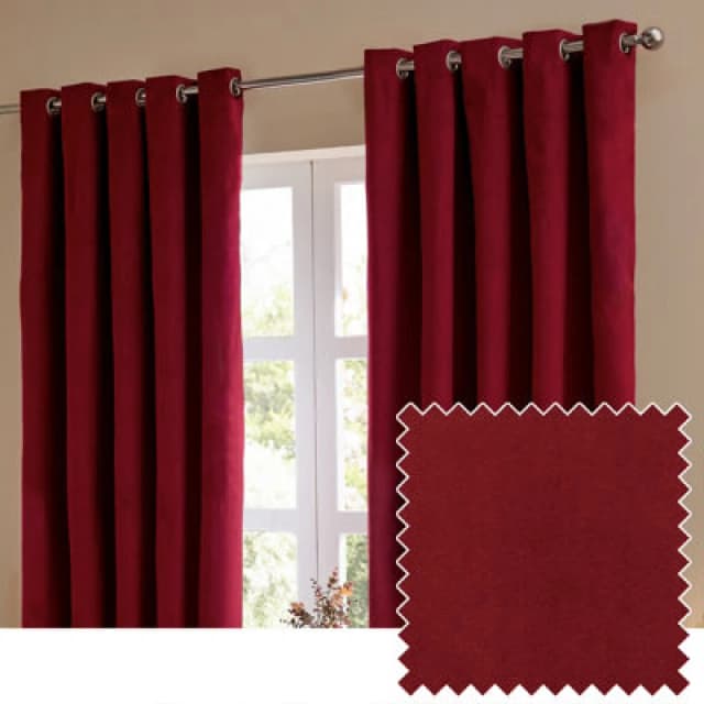 Furn. The Ultimate Velvet Room Darkening Eyelet Curtain Pair Burgundy (W)117Cmx (D)137Cm