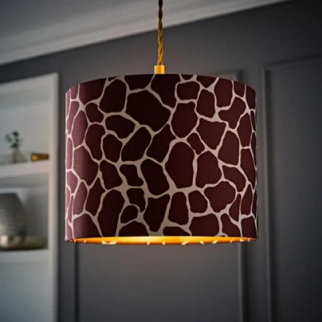 ValueLights ValueLights Oasis Giraffe Print Fabric with Metallic Gold Inner Drum Lamp Shade and LED Bulb Multi One Size Unisex 5059406065712