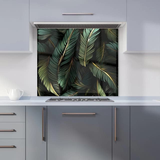 Warren Reed - Designer Green & Gold Leaves Kitchen Splashback Size: 600mm x 750mm Green Unisex 600mm x 750mm