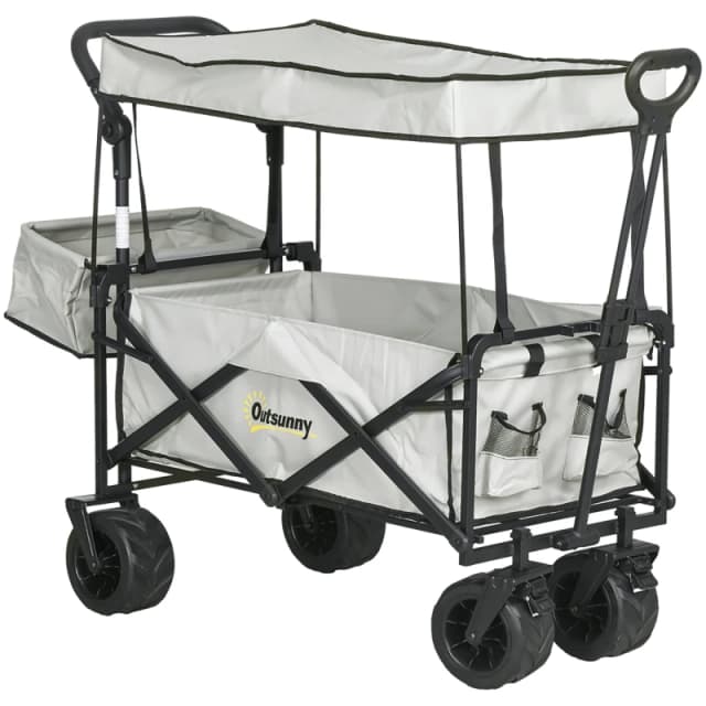 Outsunny Outdoor Push Pull Wagon Stroller Cart w/ Canopy Top Grey - Outsunny 5056725506612