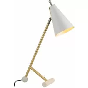 Satin Brass & Matt White Task Lamp - Modern Adjustable Table Desk Light