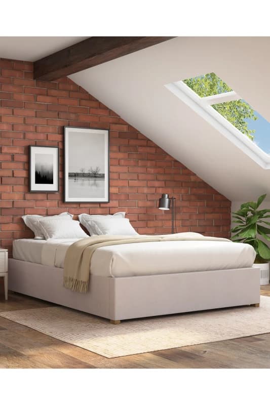 Aspire Aspire Upholstered Platform Ottoman Bed Frame in Kimiyo Linen Fabric in Natural Size: Single Natural Single Unisex 5057632216939