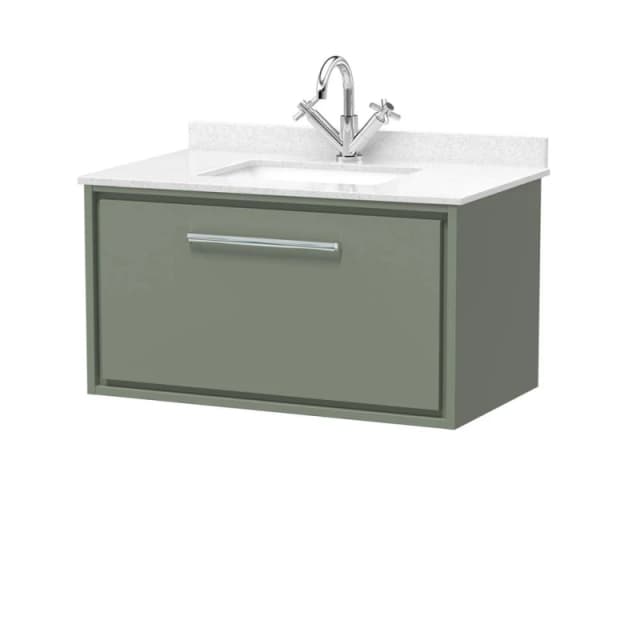 Balterley 800mm Wall Hung Single Drawer with Marble Worktop Basin - Fern Green Green Unisex