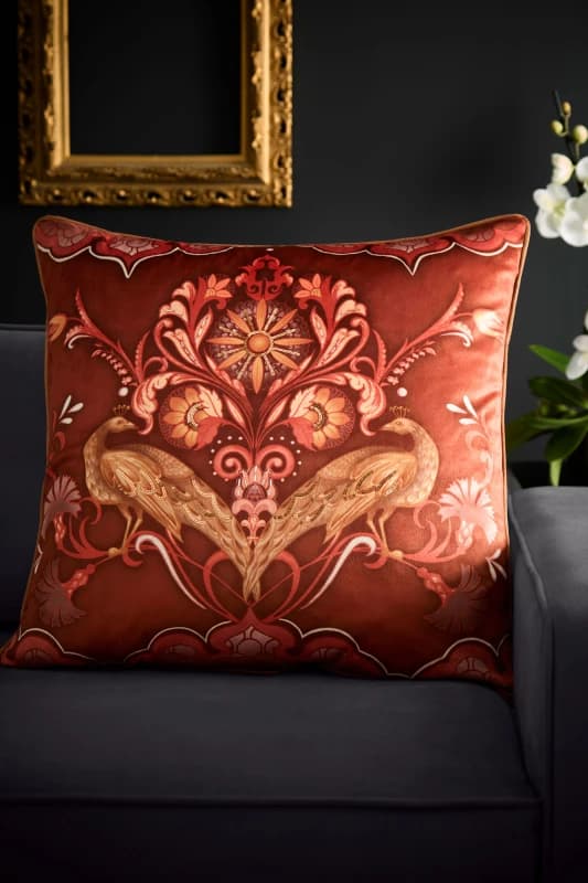 Laurence Llewelyn-Bowen Laurence Llewelyn-Bowen 'Veritas' Arts & Crafts Print Velvet Filled Cushion in Red Size: 55cm x 55cm Red 55cm x 55cm Unisex