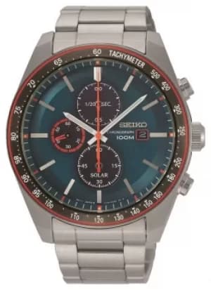 Seiko Mens Solar Chronograph Blue Dial Stainless Steel Watch