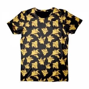 Pokemon Pikachu All-Over Print Large T-Shirt - Black/Yellow