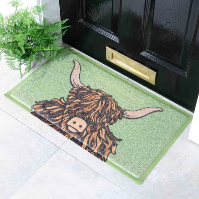 Artsy Doormats Green Highland Cow Doormat (70 X 40Cm), Green DMW-HIGHLANDBRO