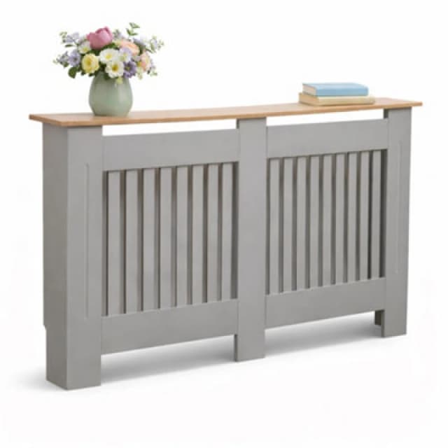 Oypla Large Wooden Slatted Grill Radiator Cover Cabinet Grey