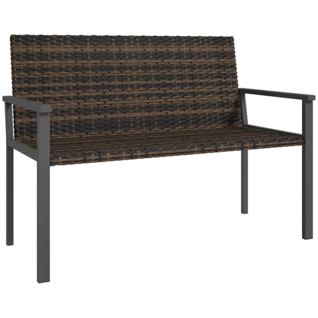 Outsunny Rattan Garden Bench Loveseat with Quick-Drying Padding - Mixed Brown TJ Hughes 5063603223400