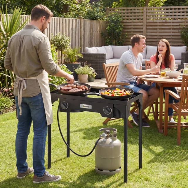 OUTSUNNY 150, 000 BTU Double Burner Camping Stove with Detachable Legs Black Size: 40cm Black Unisex 40 cm