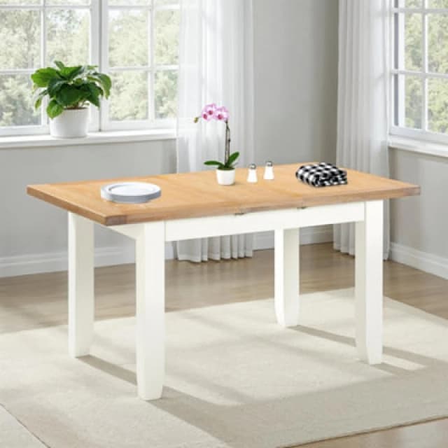 Seconique Windsor Extending Dining Table Ivory With Oak Top Part Assembled