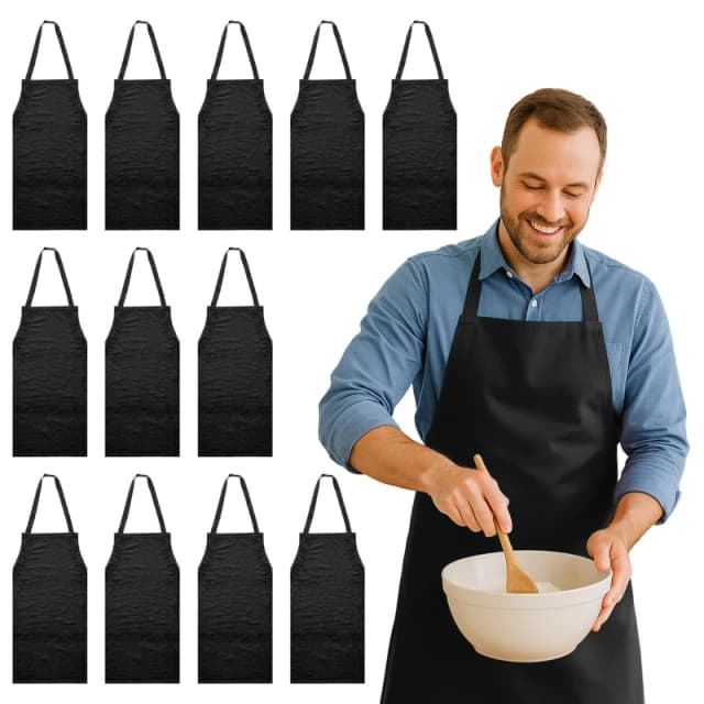 Nicola Spring Cotton Kitchen Bib Aprons - One Size - Pack of 12 in Black Unisex