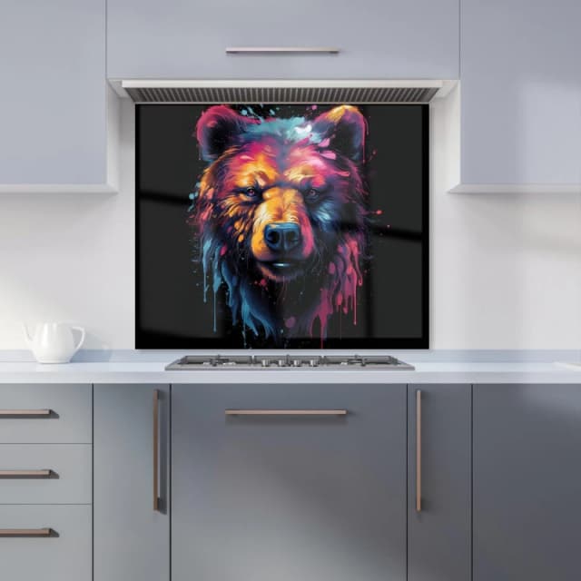 Warren Reed - Designer Splashart Bear Face Kitchen Splashback in Brown Size: 600mm x 750mm Brown Unisex 600mm x 750mm