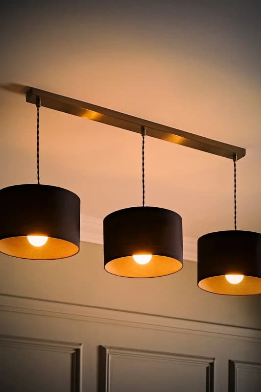 ValueLights ValueLights Reni Drum Shade 3 Drop Bar Chrome Diner Ceiling Pendant Light and Bulbs in Charcoal Charcoal One Size Unisex 5059406064388