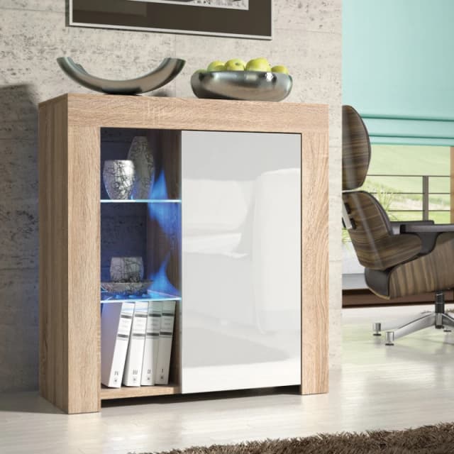 Creative Furniture Serene Sideboard 83cm - A Compact and Elegant Cabinet with Gloss Doors and LED Lights Light Oak