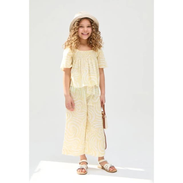 Raffya Kids Nia Shirred Neck Zebra Swirl Print Co-Ords Set In Yellow Yellow female 7 Yrs
