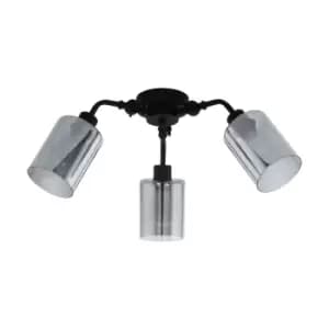 Semi Flush Ceiling Light Black & Vaporized Glass Shade 3 Arm 40W E27 Bulb