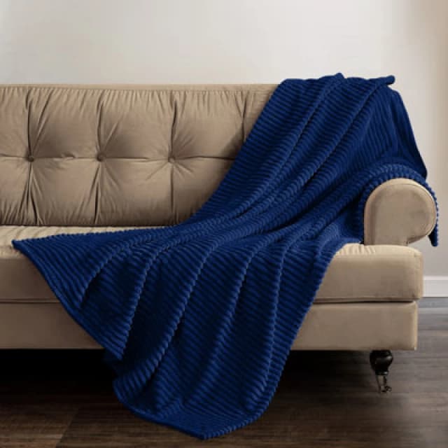 Velosso Thermal Soft Ribbed Cord Throw Blanket For Sofa, Bed, Armchair, Couch - 150Cm X 200Cm, Navy