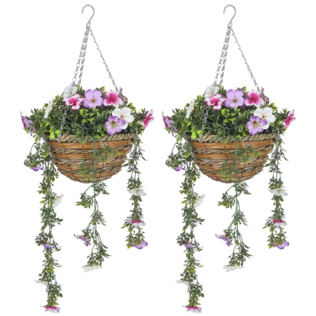 HOMCOM Set of 2 Artificial Plants - Azalea Flowers in Basket TJ Hughes Pink 5063603754867