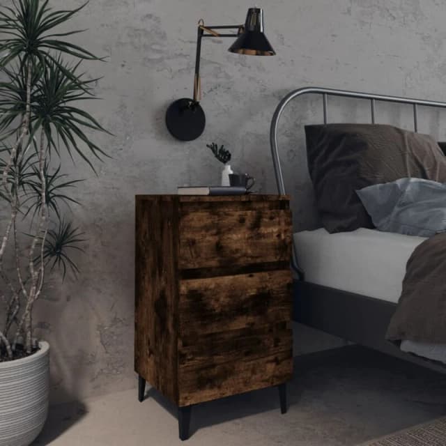 VIDAXL Bed Cabinet with Metal Legs Smoked Oak 40x35x69cm Vidaxl 8720286854891