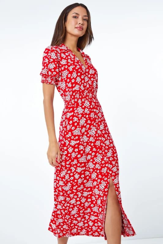 Roman Ditsy Floral Print Fit & Flare Dress Red female