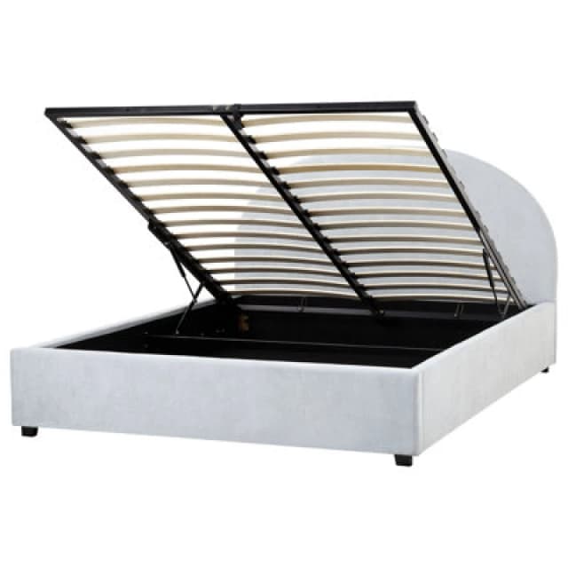 Beliani Ottoman Bed Chenille Vaucluse 160 X 200 Cm (Eu King Size) Light Blue