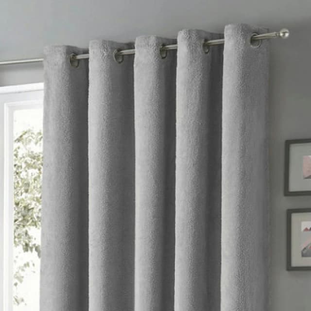 Velosso Teddy Fleece Readymade Eyelet Curtains - Grey