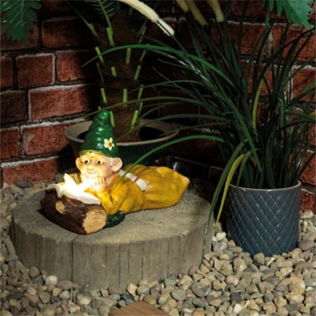 Netagon Garden Outdoor Solar Powered Light Up Gnome Log Reading Ornament Decoration