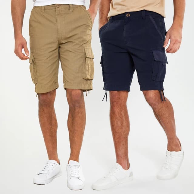 Threadbare 2 Pack 'Kentmere' Cotton Cargo Shorts Navy