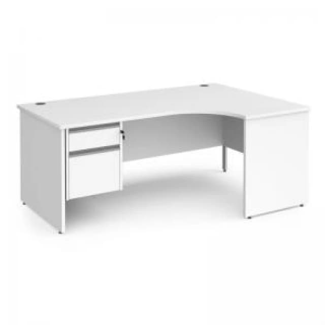 Contract 25 Office Desk Right Hand Corner Desk 1800mm With Pedestal White Top And Panel End Leg 800mm Depth Contract 25 CP18ER2-S-WH White CP1