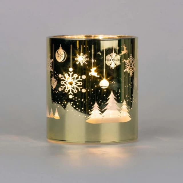 Shatchi 12cm Christmas Decorated Vase LED Gold Glass Vase / Trees Gold