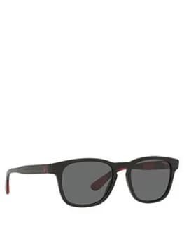 Polo Ralph Lauren Grey Lens High Shine Rectangular Sunglasses - Black, Shiny Black, Men