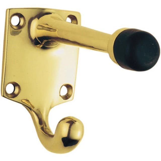 Loops One Piece Hat & Coat Hook with Rubber Buffer 88mm Projection Polished Brass Metallics