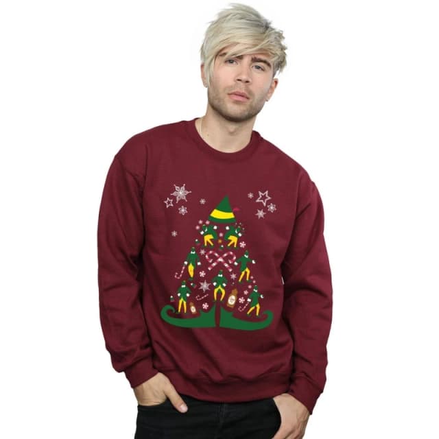 Elf Elf Men Christmas Tree Sweatshirt in Burgundy Size: Small Burgundy S Male 5057736096192