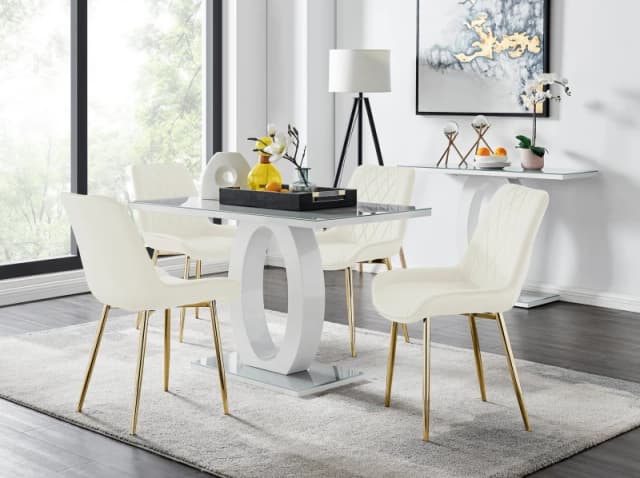 FurnitureboxUK FurnitureboxUK Giovani 4 Grey Dining Table & 4 Pesaro Gold Leg Chairs in Cream Cream One Size Unisex 5056542664762