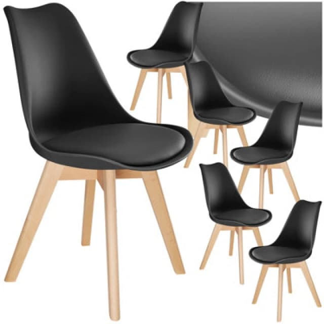 Tectake Set Of 6 Dining Chair Frederikke With Padded Seat, Ergonomic Shape, And Wooden Legs - Black