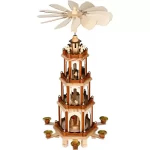 Christmas Pyramid Wooden German Style 4 Tier Rotating Scene Decoration Candle Brown