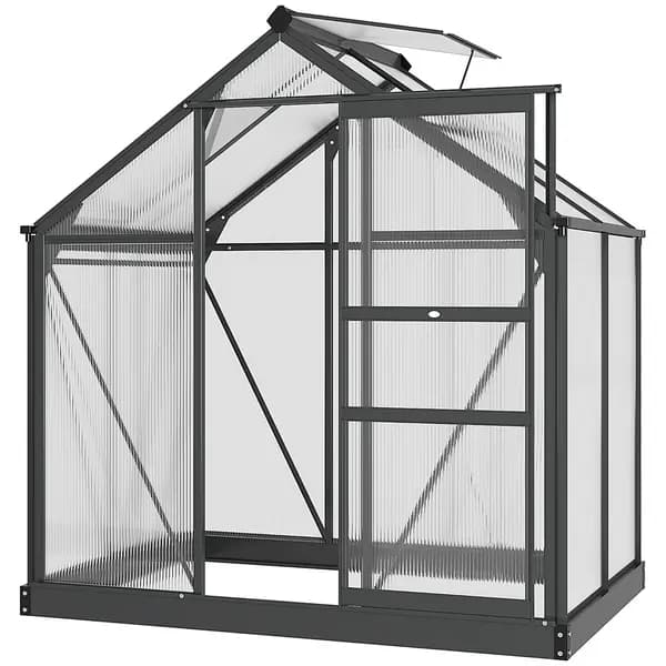 Outsunny 6x4ft Walk-In Polycarbonate Greenhouse Plant Grow Galvanized Grey