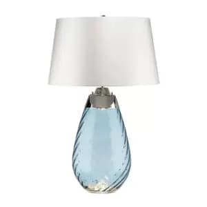 Table Lamp Blue tinted Glass & Off White Shade LED E27 60W Bulb d01881