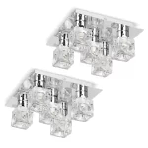 Ritz Ice Cube Pair of 5 Way Silver Ceiling Light (Semi-Flush)s