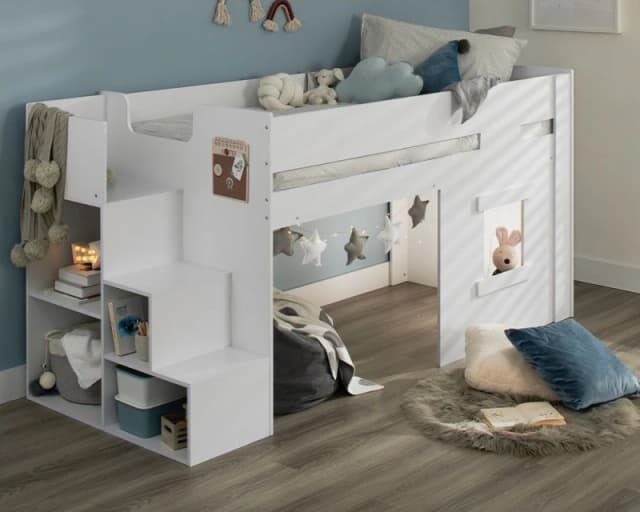 Flair Marlowe Mid Sleeper Bed with Steps & Storage in White Size: Single White Unisex Single