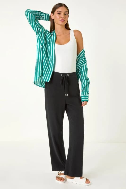 Roman Womens Full Length Linen Trousers in Black Size: 18 Black Female 18