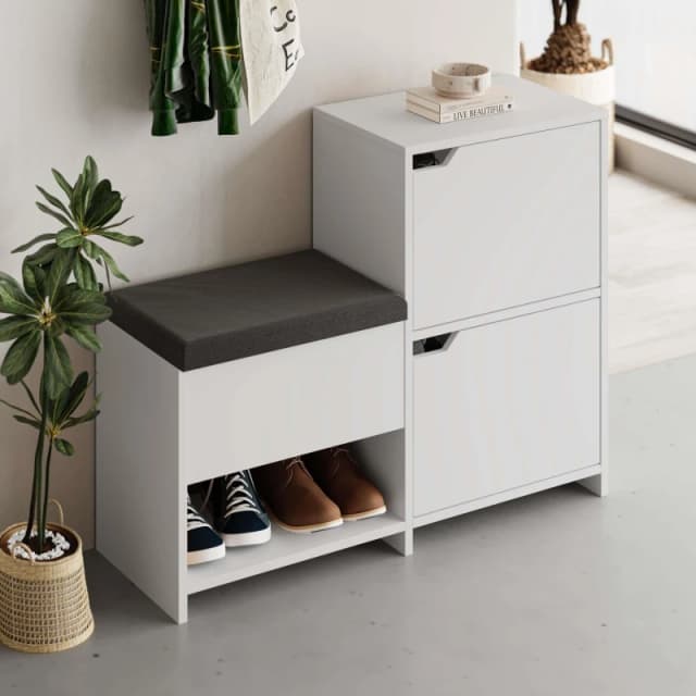 Decortie Shoe Bench Storage 35.5X101.5X80.5Cm Wall-mounted Particleboard White 8683628015322