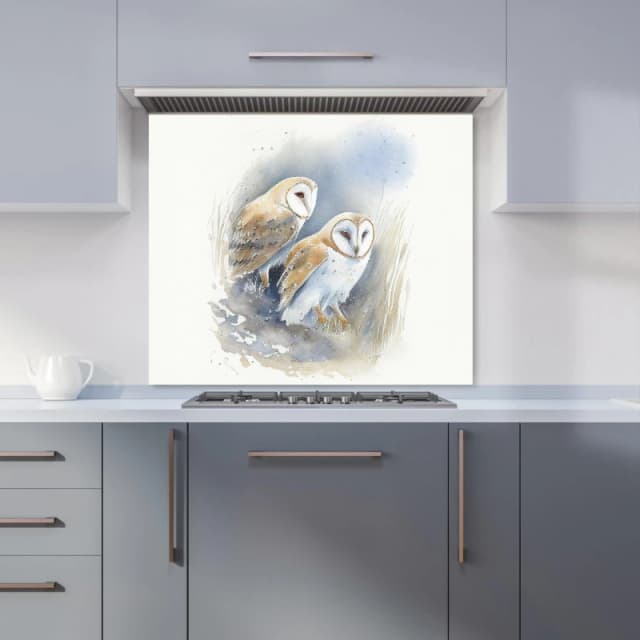 Warren Reed - Designer Barn Ano Owls Watercolour Kitchen Splashback in Brown Size: 600mm x 750mm Brown Unisex 600mm x 750mm