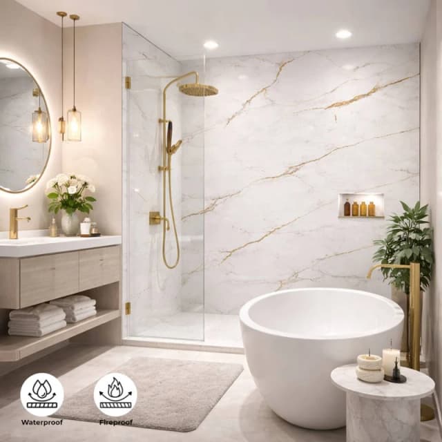 ENER-J BRITWALL Carrara Marble PVC Shower Panel 2400×1000×10mm Matt in White White Unisex